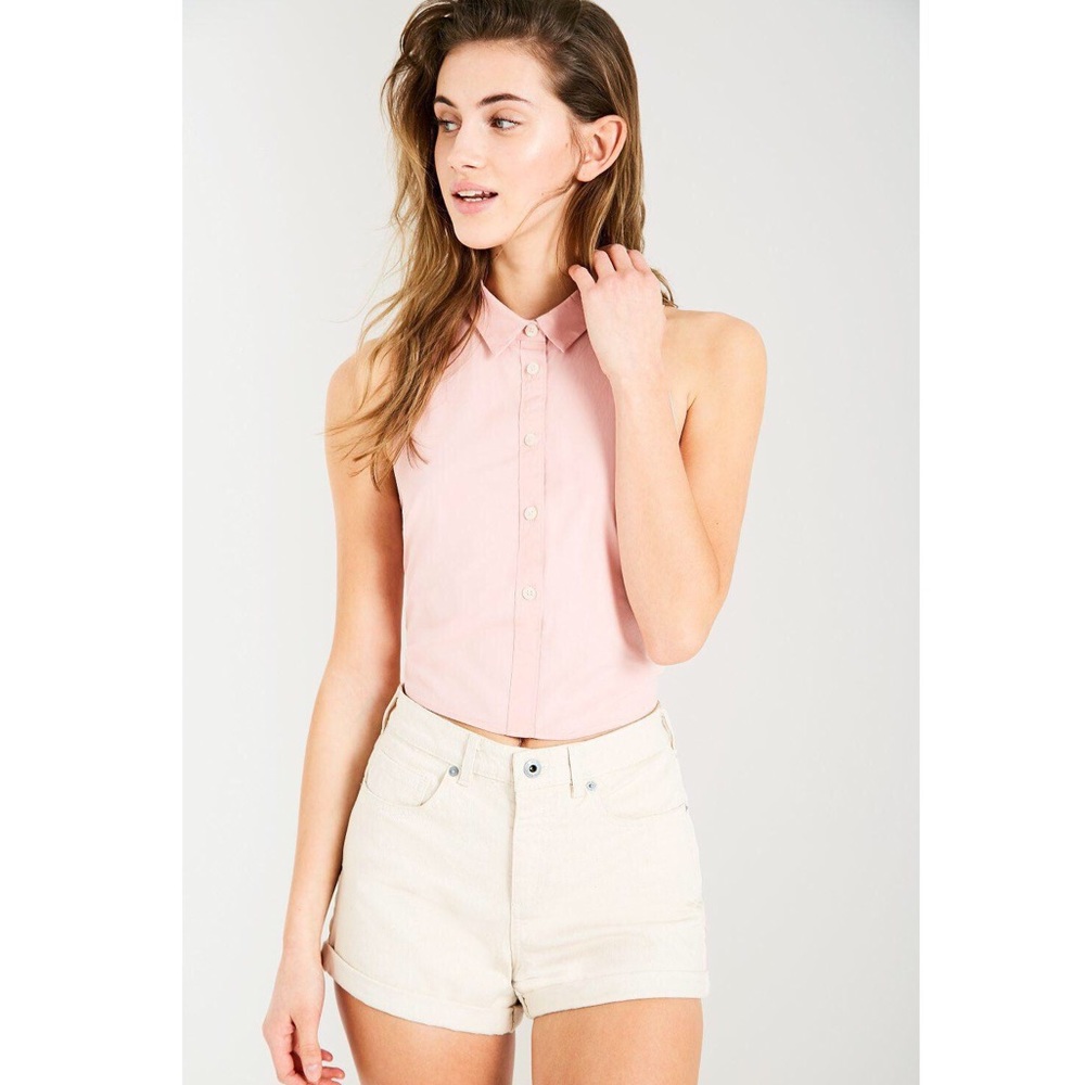 Jack Wills Laumann Halter Tie Back Crop Shirt Pink